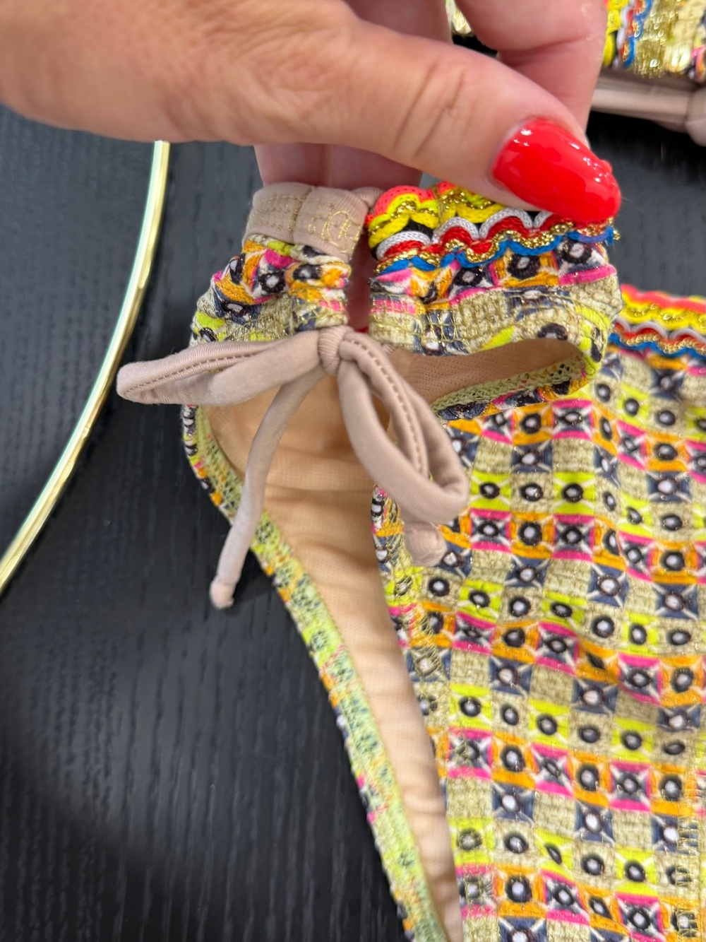 Yellow Multi-Color Embroidered Triangle Bikini - Picture 14 of 16